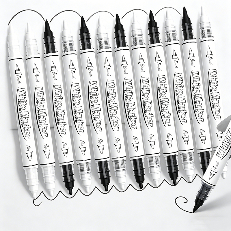 Whiteboard Marker Set - Schwarz/Weiß Großvolumiger Permanentmarker mit Doppelspitze für