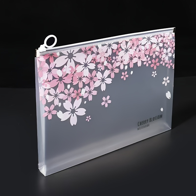 Portfolio Folder Zip - Transparente A4-Dokumententasche im Kirschblüten-Stil mit zufälligem